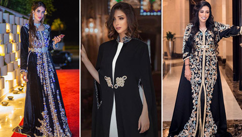 بالصور: إليكم موديلات قفاطين سوداء من نجمات المغرب العربي