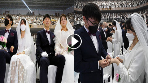 في الصحة والمرض.. شاهد زفافا جماعيا في زمن 