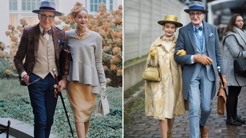 زوجان بالسبعينيات يدهشان العالم بملابسهما الأنيقة وبراعتهما بالموضة